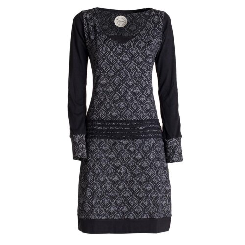 Vishes - Leichtes Jerseykleid Damen Langarm Kleider Sweatkleid Punkte schwarz-grau 48-50