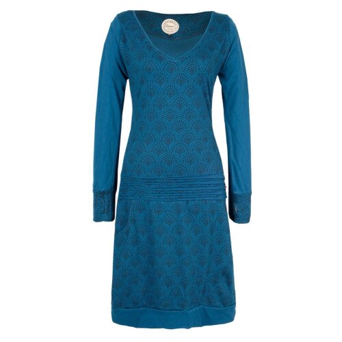 Vishes - Leichtes Jerseykleid Damen Langarm Kleider Sweatkleid Punkte türkis 44