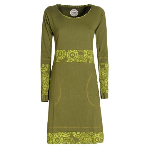 Vishes - Damen Langarm Longshirt-Kleid Sweatkleid Shirt-Kleid Tunika-Kleid olive 40