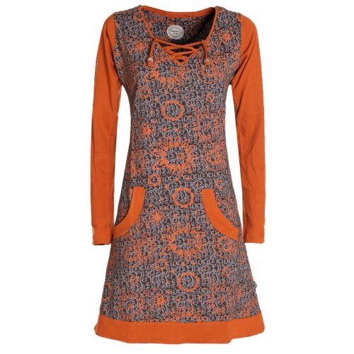 Vishes Damen Langarm Longshirt-Kleid Sweatkleid Shirt-Kleid Blumen braun 46-48