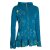 Vishes - Damen Sommerjacke Blumen-Strickjacke Elfenjacke Kapuzi Rüschen petrol 52-54