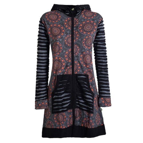 Vishes - Damen Blumen Mandala Jersey-Mantel Hippiemantel Kapuzenmantel grau 40