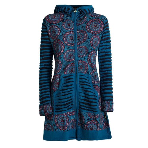 Vishes - Damen Blumen Mandala Jersey-Mantel Hippiemantel Kapuzenmantel schwarz 36-38