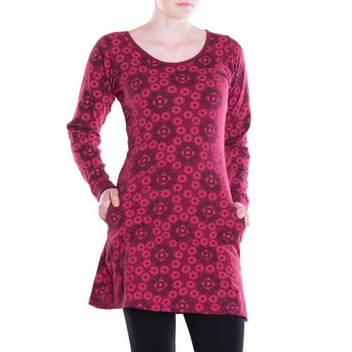 Vishes - Leichtes Langarmshirt-Kleid Damen Langarm Kleider 70er 80er retro dunkelrot 38