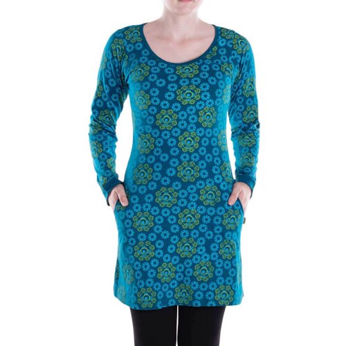 Vishes - Leichtes Langarmshirt-Kleid Damen Langarm Kleider 70er 80er retro türkis 42