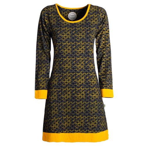 Vishes - Leichtes Langarmshirt-Kleid Damen Langarm Kleider 70er 80er retro schwarz-gelbgrün 44