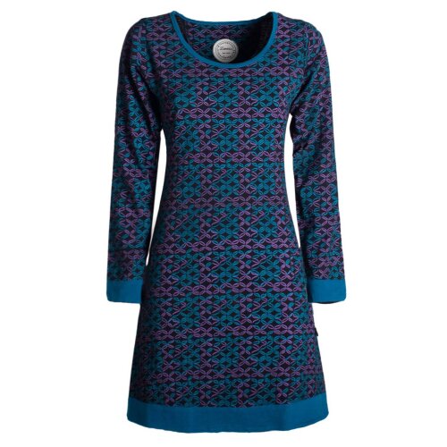 Vishes - Leichtes Langarmshirt-Kleid Damen Langarm Kleider 70er 80er retro schwarz-türkis 34