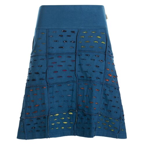 Vishes - Damen Goa Baumwollrock Rock Baumwolle Kurz Cutwork Streifen Taschen türkis 44