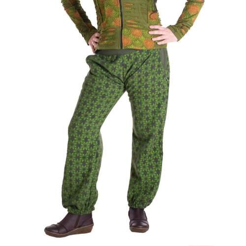 Vishes - Warme Damen Hose Blumen Haremshose ECO Fleecehose Thermohose olive 44-46