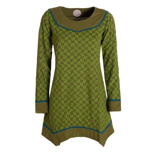 Vishes - Langarm Damen Tunika Shirt-Kleid Ethno Zipfel-Bluse Blusenkleid olive 38