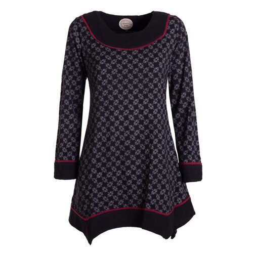Vishes - Langarm Damen Tunika Shirt-Kleid Ethno Zipfel-Bluse Blusenkleid schwarz 54