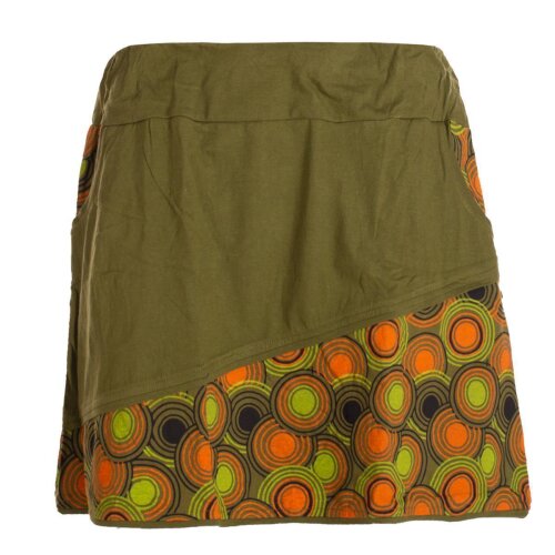 Vishes - Kurzer Rock Damen Mini-Rock Blumen Röcke, retro 70er 80er olive 40