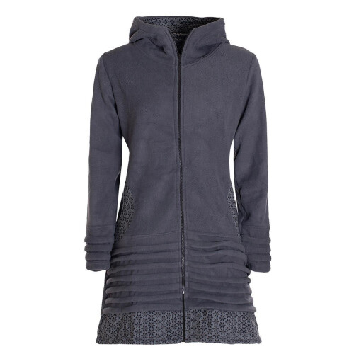 Vishes - Damen lange Fleecejacke Hippiemantel Übergangsjacke Zipfelkapuze grau 34