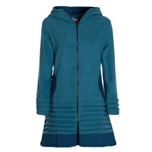 Vishes - Damen lange Fleecejacke Hippiemantel Übergangsjacke Zipfelkapuze türkis 48