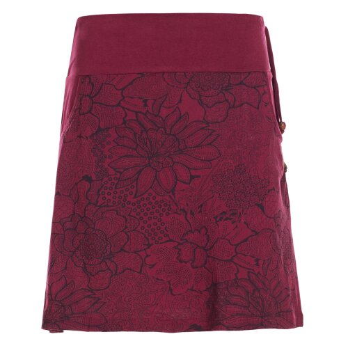 Vishes - Kurzer Damen Baumwoll-Rock Mini-Rock mit Blumen-Spitze bedruckt dunkelrot 38