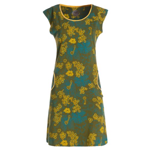 Vishes - Kurzarm Damen Sommer-Kleid Longshirt-Kleid Tunika-Kleid Mini-Kleid olive 46