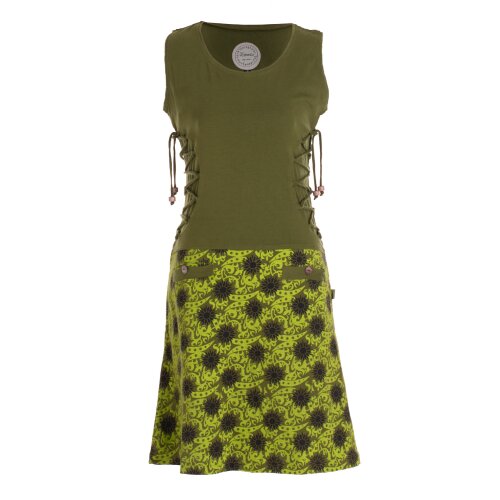 Vishes - Damen Sommerkleid armlos-es Blumen-Kleid Tunika-Kleid T-Shirtkleid olive 36