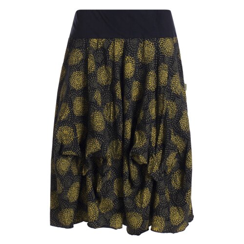 Vishes - Damen Ballon-Rock Knielang Pump-Rock Baumwolle Blüten-Muster schwarz-gelb 44