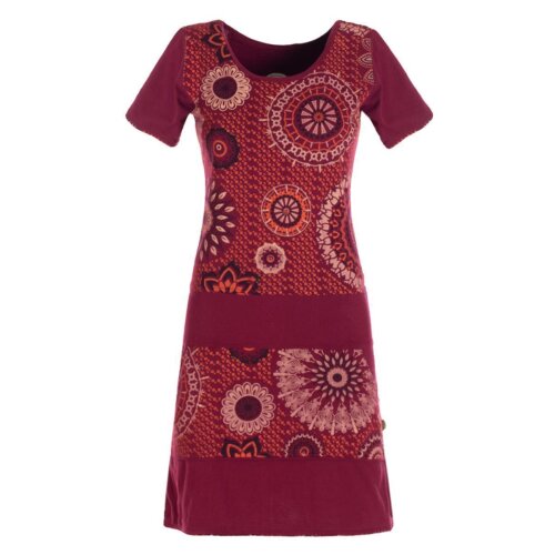 Vishes - Kurzarm Damen Sommerkleid Mini-Kleid Tunika-Kleid T-Shirtkleid dunkelrot 38