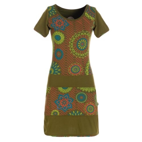 Vishes - Kurzarm Damen Sommerkleid Mini-Kleid Tunika-Kleid T-Shirtkleid olive 32-34