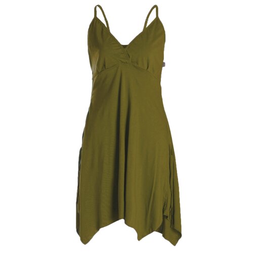 Vishes - Damen Sommer-Kleider Bio-Baumwolle Spaghettiträger-Kleid olive 42-44