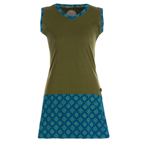 Vishes - Damen Sommerkleid Armlos Sternchen-Kleid Tunika-Kleid T-Shirtkleid olive 36