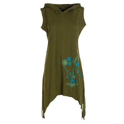 Vishes - Armloses Damen Zipfel-Tunika Elfen-Kleid Zipfelkapuze Zipfelkleid olive 46