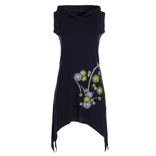 Vishes - Armloses Damen Zipfel-Tunika Elfen-Kleid Zipfelkapuze Zipfelkleid schwarz 38