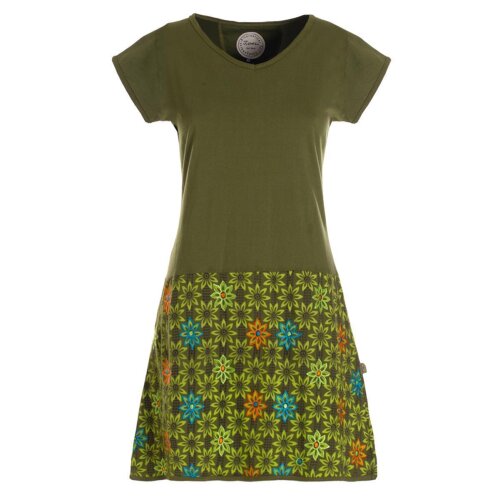 Vishes - Damen Sommerkleid Kurzarm Blumen-Kleid Tunika-Kleid T-Shirtkleid olive 46