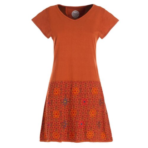 Vishes - Damen Sommerkleid Kurzarm Blumen-Kleid Tunika-Kleid T-Shirtkleid orange 46