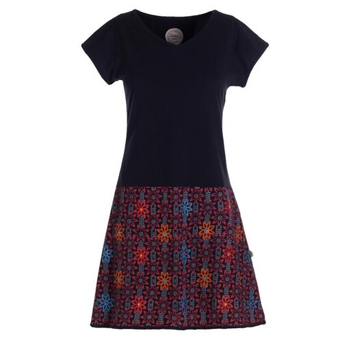 Vishes - Damen Sommerkleid Kurzarm Blumen-Kleid Tunika-Kleid T-Shirtkleid schwarz 48