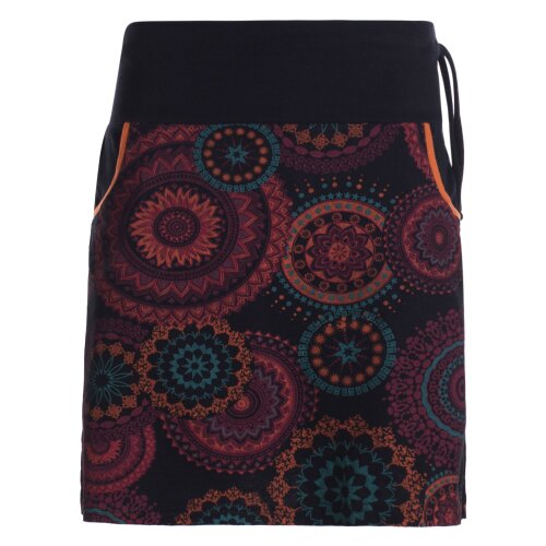 Vishes - Kurzer Damen Baumwoll-Rock Taschen-Rock Mini-Röcke Mandala schwarz-orange-32-34