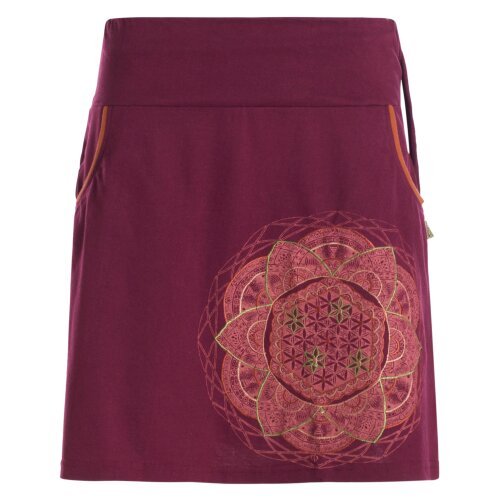 Vishes - Kurzer Damen Baumwoll-Rock Taschen-Rock Mini-Röcke Blume des Lebens dunkelrot 36