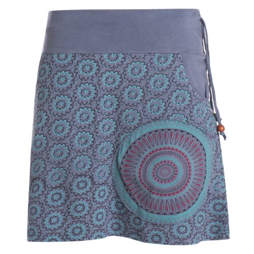 Vishes - Kurzer Damen Baumwoll-Rock Taschen-Rock Mini-Röcke Blümchen Mandala grau 42