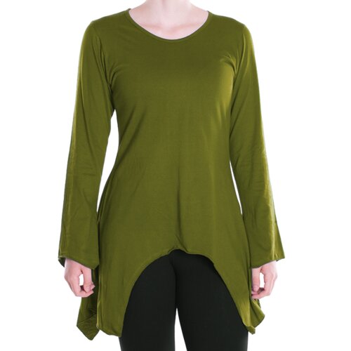 Vishes - Einfarbige Baumwoll Zipfel-Tunika Damen Langarm Herbst Asymmetrisch olive 38