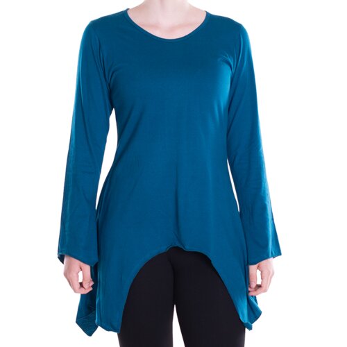 Vishes - Einfarbige Baumwoll Zipfel-Tunika Damen Langarm Herbst Asymmetrisch türkis 46