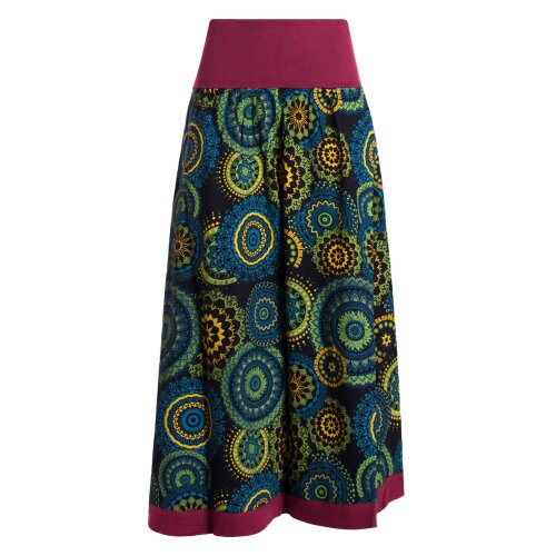 Vishes - Langer Damen Herbst-Rock Herbströcke Bunt mit Mandalas bedruckt schwarz 38