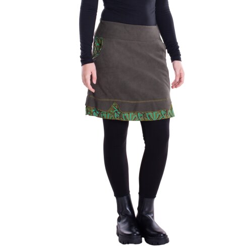 Vishes - Thermorock Damen warme Winterröcke kurz Taschenrock aus ECO-Fleece olive 40