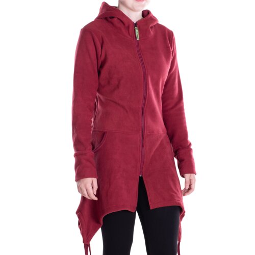 Vishes - Damen Fleece Kapuzenjacke lang Elfen Zipfel-Jacke Übergangsjacke dunkelrot 34-36