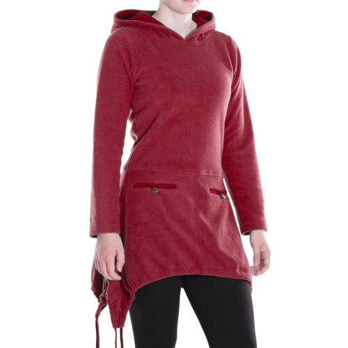 Vishes - Extra warmes Damen Winterkleid Pullover-Kleid Sweatkleid Eco-Fleece dunkelrot 40