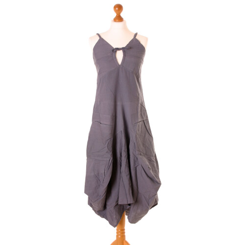 Vishes Lagenlook Ballonkleid mit verstellbaren Trägern blaugrau 34-36