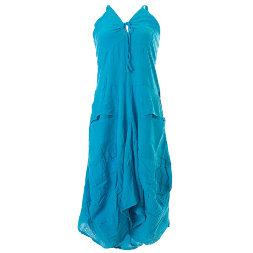 Vishes Lagenlook Ballonkleid mit verstellbaren Trägern hellblau 44-46
