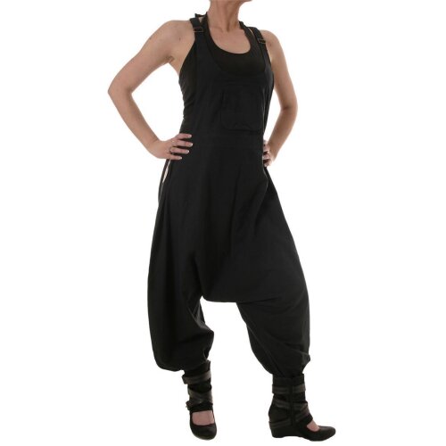 Vishes Legere Damen Latzhose Haremshose Sommerhose Overall Baumwolle schwarz2 36-38