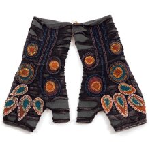 Vishes - Bestickte Damen Handschuhe Stulpen mit Daumen...