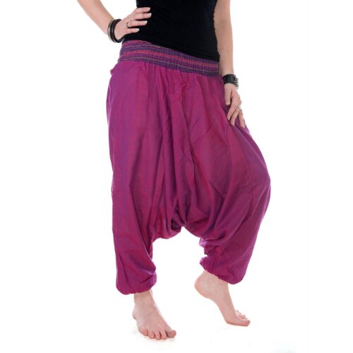 Vishes Baumwoll Haremshose mit gestreiftem Bund Blaurosa