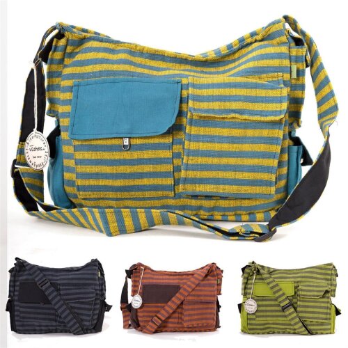 Vishes gestreifte Umhängetasche aus handgewebter Baumwolle