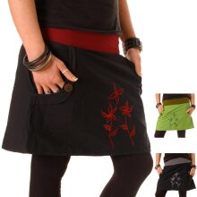 Vishes - Baumwollrock mit Blumen Stickerei Taschen...