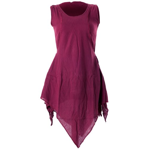 Vishes Zipfeliges Lagenlook Shirt Tunika aus handgewebter Baumwolle - im Used-Look dunkelrot 38-40