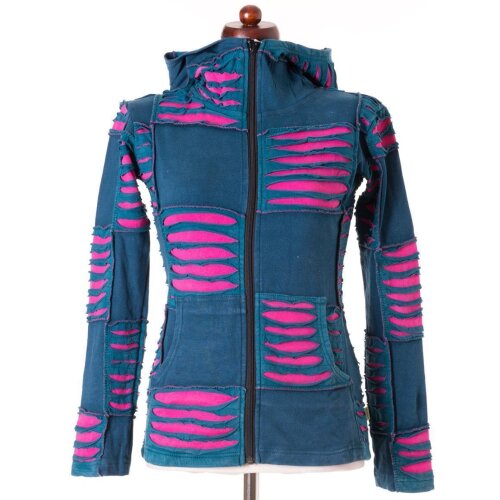 Vishes Goa Jacke Hoodie Zipfelkapuze Sweatjacke türkis-rosa 48